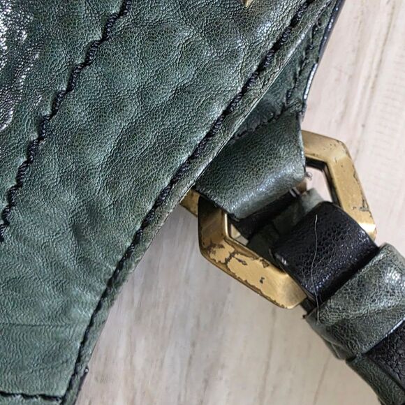 OrYANY Gwen Green Leather Hobo Double Top Handle Bag Goldtone 15x15 - Picture 10 of 13